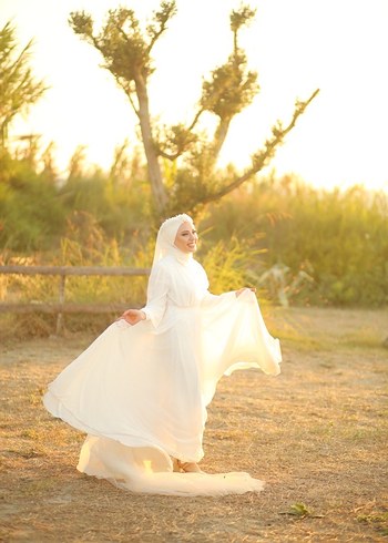 Beyaz Tesettür Gelinlik - Görsel 20