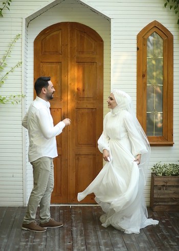 Beyaz Tesettür Gelinlik - Görsel 8