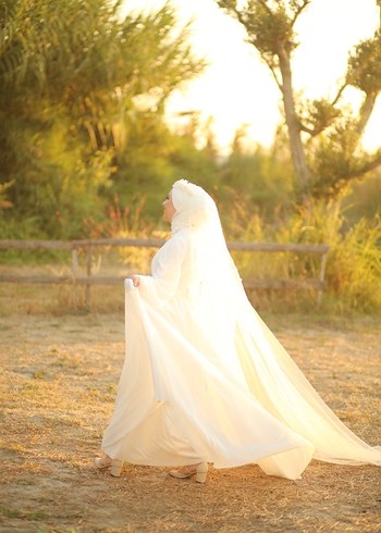 Beyaz Tesettür Gelinlik - Görsel 17