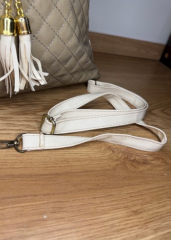 Bej Deri Püsküllü Kadın Çanta - Görsel 4