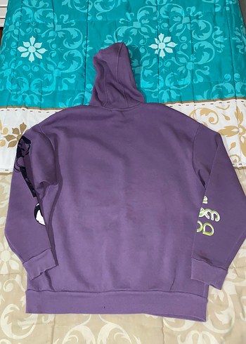 Mor Kapüşonlu Baskılı Unisex Sweatshirt - Görsel 2