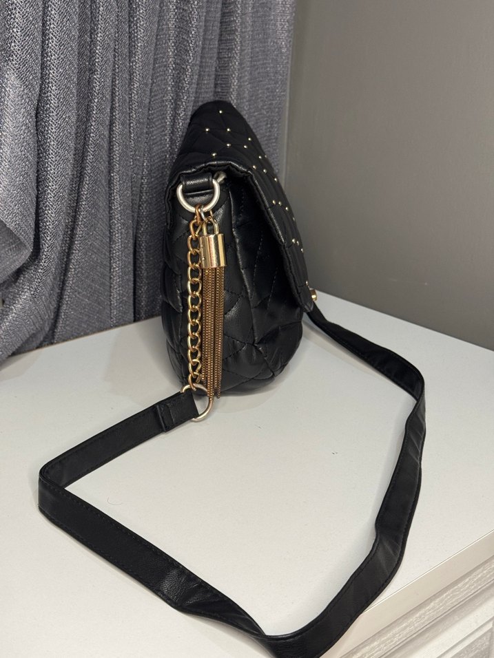 Kemerli Siyah Deri Kadın Çanta - Görsel 2