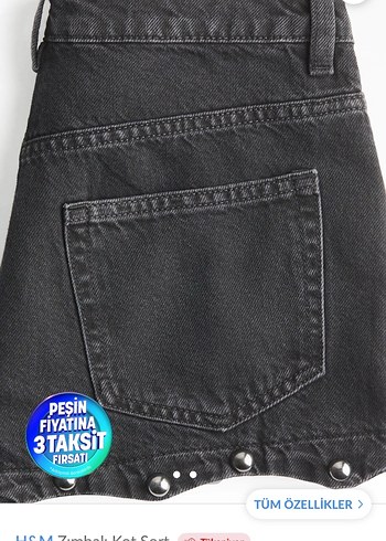 H&M Siyah Mini Zımbalı Kot Şort - Görsel 3