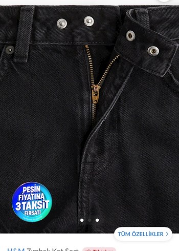 H&M Siyah Mini Zımbalı Kot Şort - Görsel 2