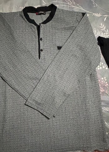 Gri Uzun Kollu Düğmeli Erkek Pijama takımı - Görsel 4
