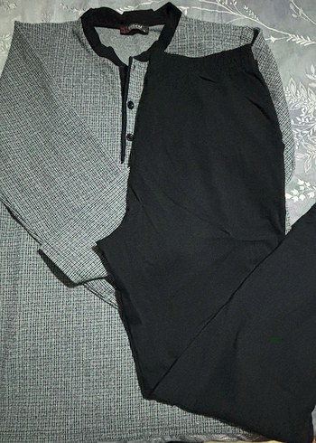 Gri Uzun Kollu Düğmeli Erkek Pijama takımı - Görsel 7