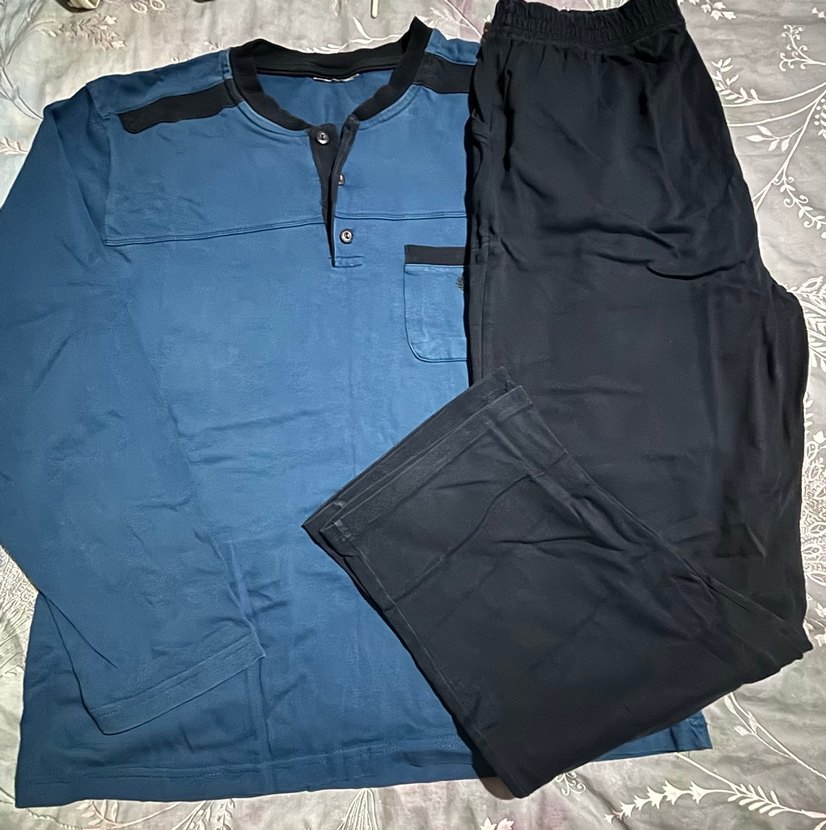 Erkek Mavi Uzun Kollu Düğmeli Pijama takımı - Görsel 4