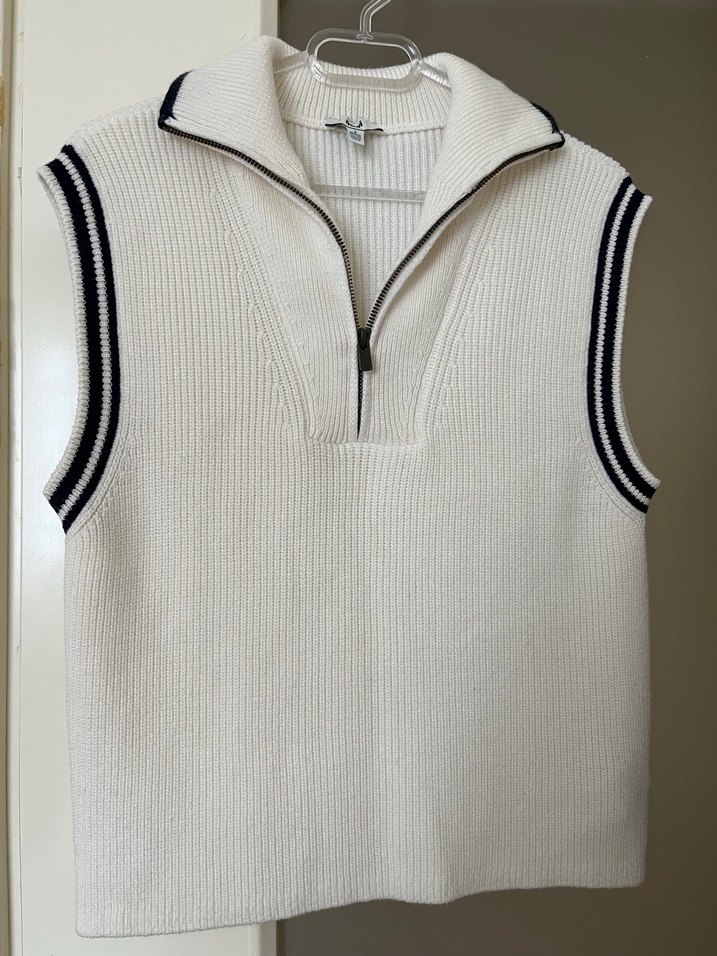 Kadın Beyaz Yarım Fermuarlı Kolsuz Triko Süveter - Görsel 2