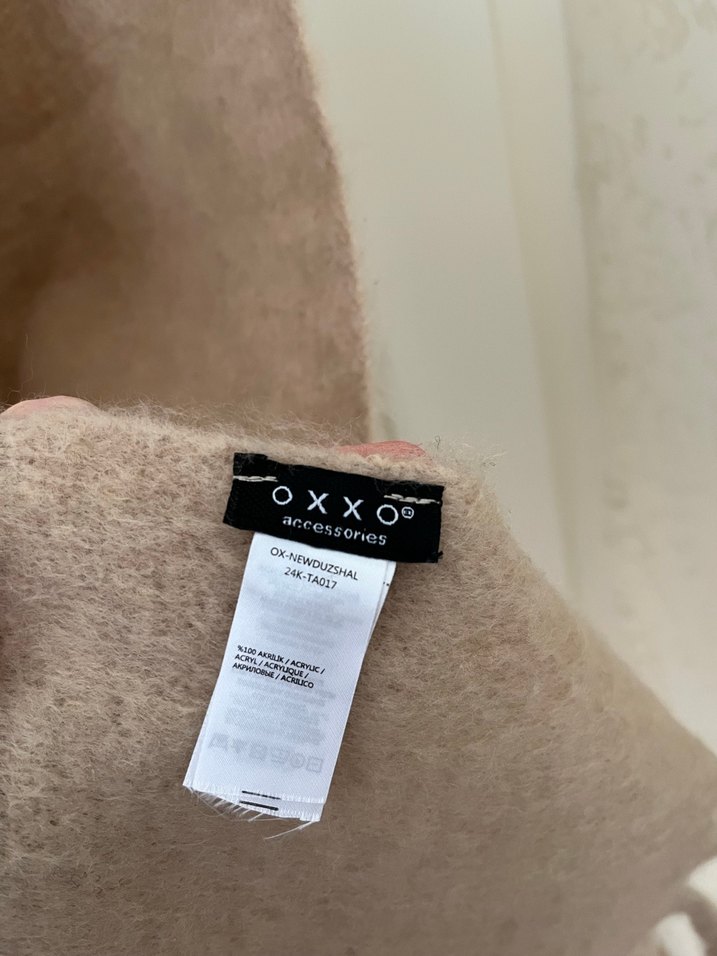 Bej Örgü Kadın Şal Püsküllü - Görsel 2