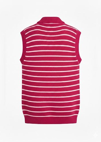 Kız Çocuk Çizgili Kırmızı Triko Yelek - Görsel 2