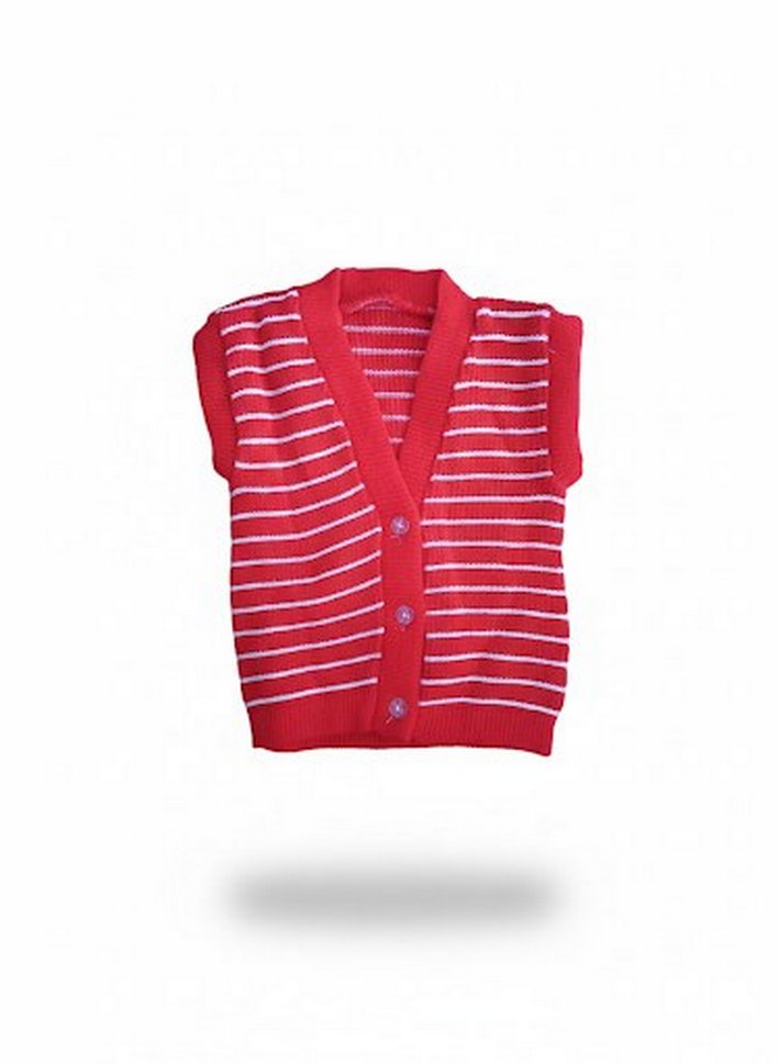 Kız Çocuk Çizgili Kırmızı Triko Yelek - Görsel 3