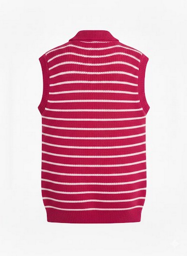 Kız Çocuk Çizgili Kırmızı Triko Yelek - Görsel 2