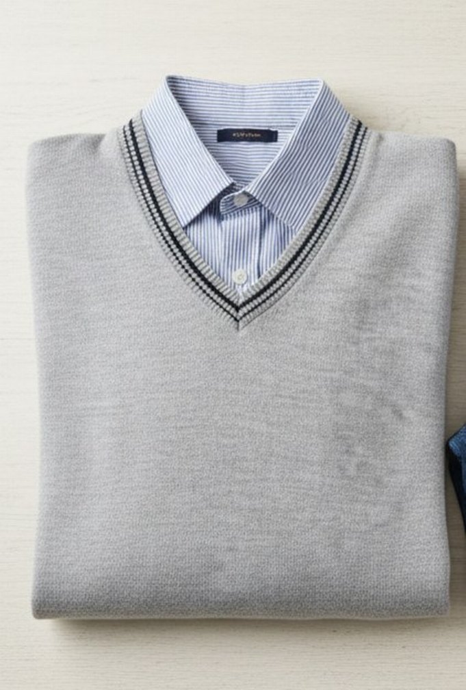 GÖMLEK ÜSTÜ SÜVETER DETAYLI TRİKO SÜVETER - Görsel 2