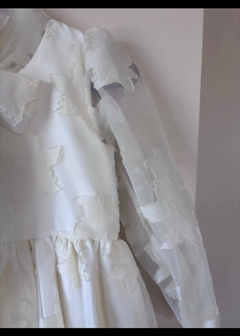 Kız Çocuk Beyaz Fırfırlı Uzun Kollu Elbise - Görsel 2