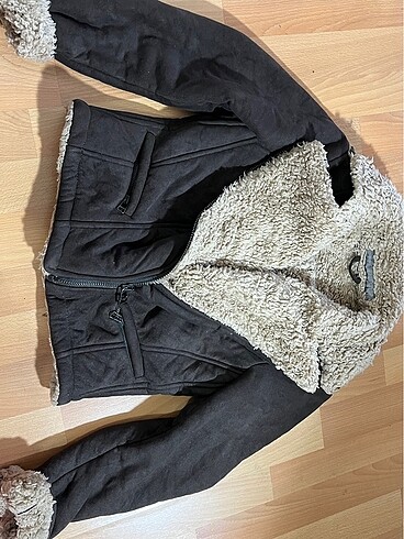 kahverengi kısa kaban yunlu içi çok sıcak tutar fermuarlı - Görsel 2