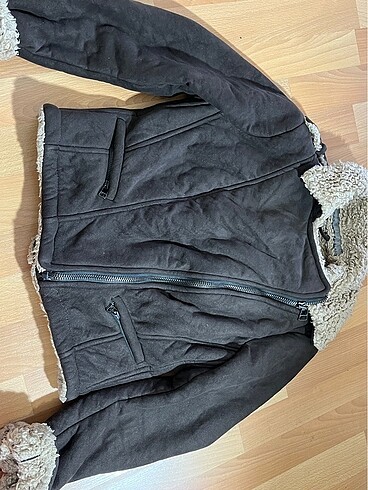 kahverengi kısa kaban yunlu içi çok sıcak tutar fermuarlı - Görsel 3