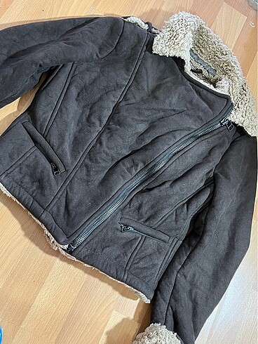 kahverengi kısa kaban yunlu içi çok sıcak tutar fermuarlı - Görsel 4