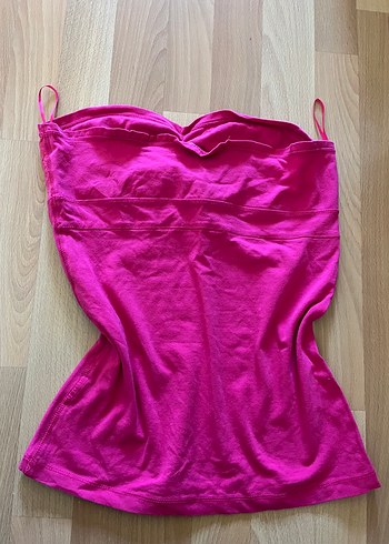 fuşya straplez dantel detayli bluz - Görsel 2