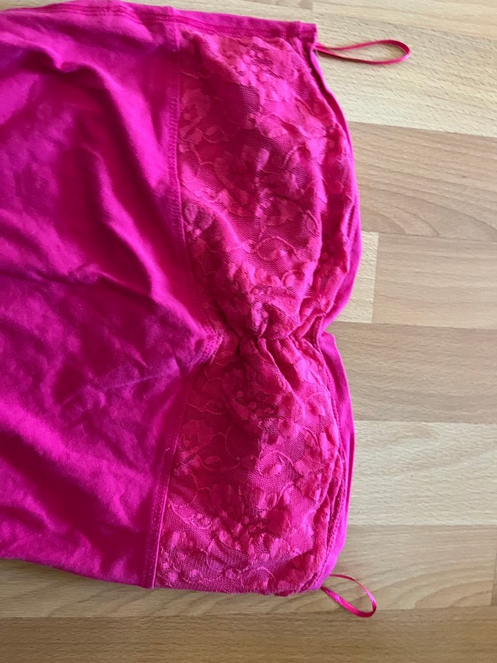 fuşya straplez dantel detayli bluz - Görsel 3