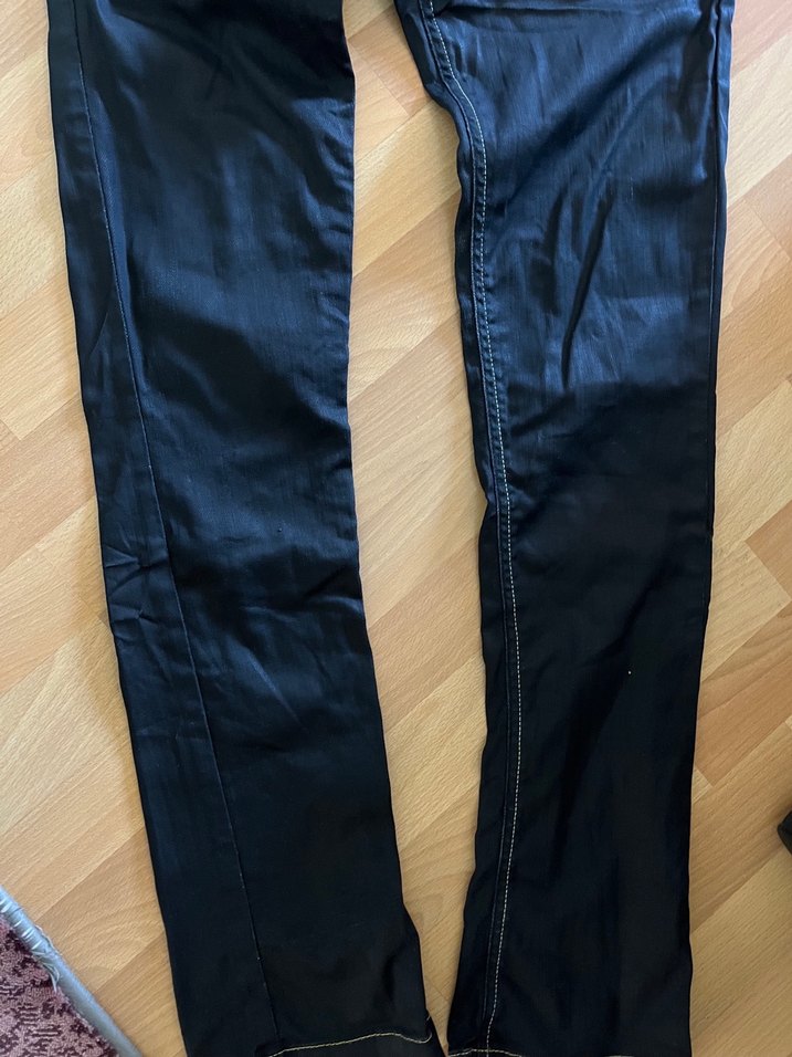 Fermuarlı Kadın Kot Pantolon hafif parlak - Görsel 5