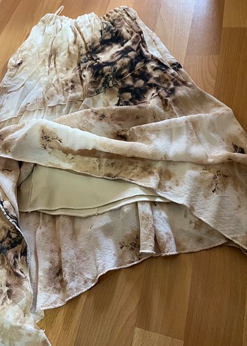 Kadın Bej leopar gibi Desenli Uzun  asimetrik Etek - Görsel 5