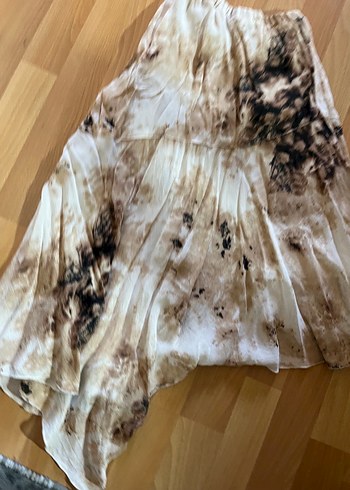 Kadın Bej leopar gibi Desenli Uzun  asimetrik Etek - Görsel 3