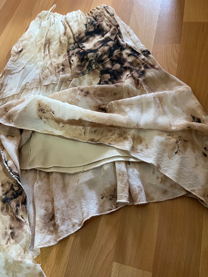 Kadın Bej leopar gibi Desenli Uzun  asimetrik Etek - Görsel 5