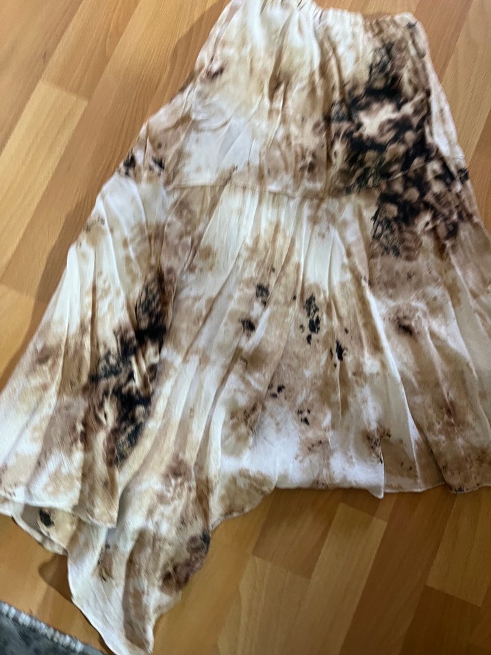 Kadın Bej leopar gibi Desenli Uzun  asimetrik Etek - Görsel 3