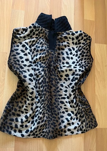 leopar desenli sıfır kollu kazak bluz yünlü - Görsel 2