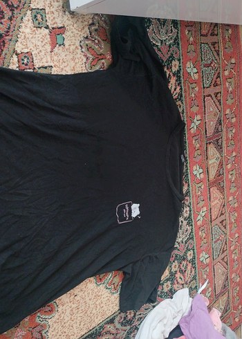 Siyah Pamuklu Kısa Kollu Salaş Hamile Tişört - Görsel 2