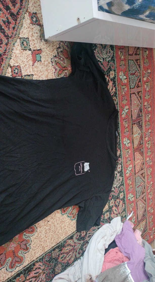 Siyah Pamuklu Kısa Kollu Salaş Hamile Tişört - Görsel 2