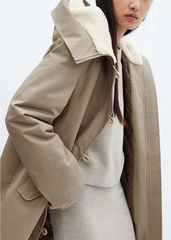 Mango kürk yakalı midi parka - Görsel 2