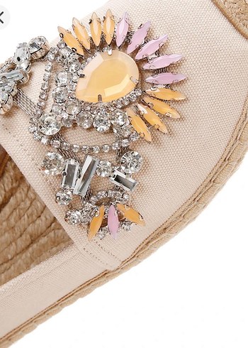 Derimod Boncuk İşlemeli Bej Dolgu Topuklu Kadın Espadril - Görsel 4