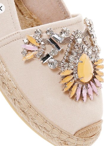Derimod Boncuk İşlemeli Bej Dolgu Topuklu Kadın Espadril - Görsel 9