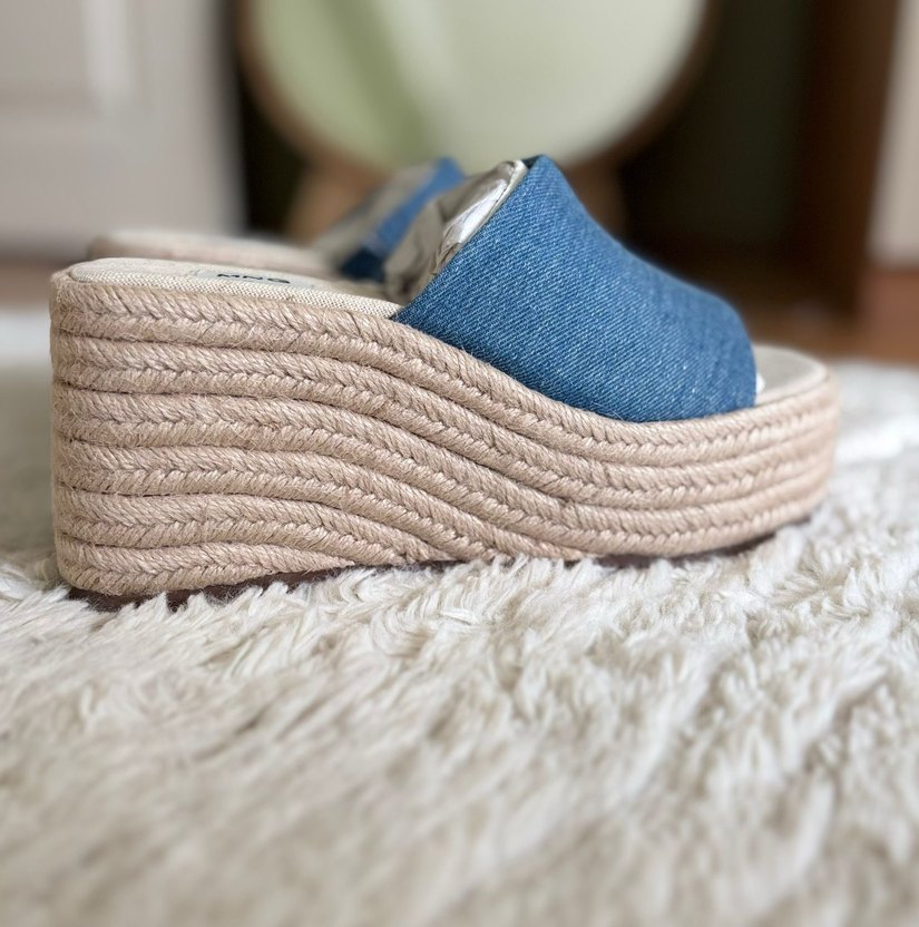 Mango denim hasır platform sandalet - Görsel 3