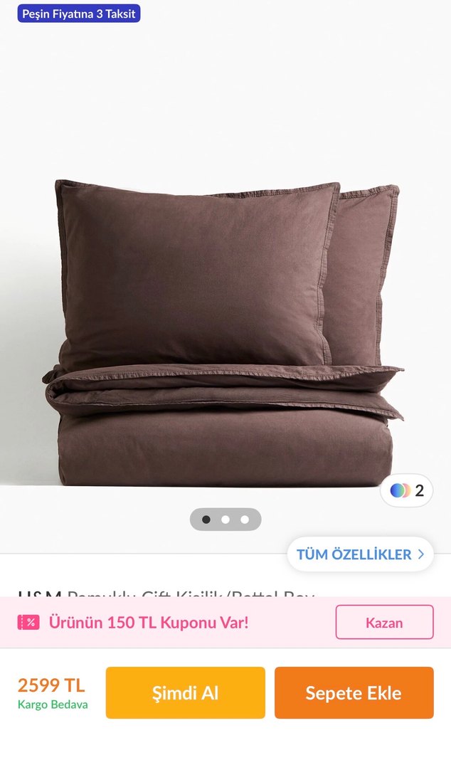 H&m Kahverengi pamuklu Nevresim Takımı - Görsel 2