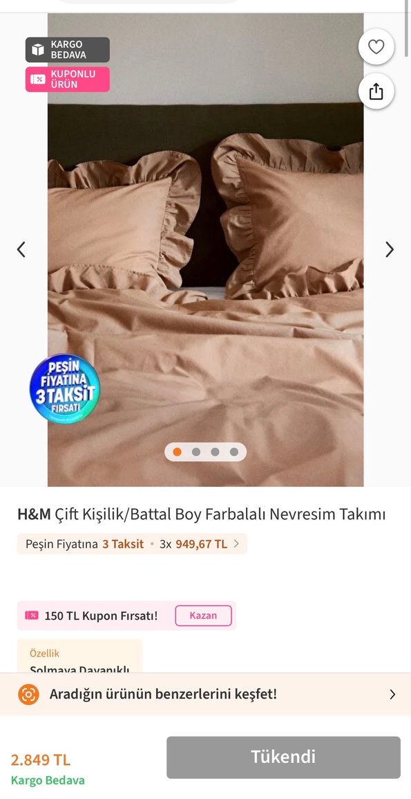 H&M farbalalı çift kişilik nevresim takımı - Görsel 2