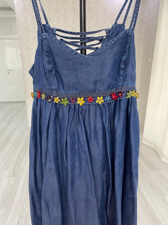 Jus De Pommes İpli Sırt Detaylı Mavi  Denim Elbise - Görsel 2