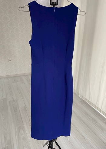 Koyu Mavi V Yaka Drapeli Elbise - Görsel 4