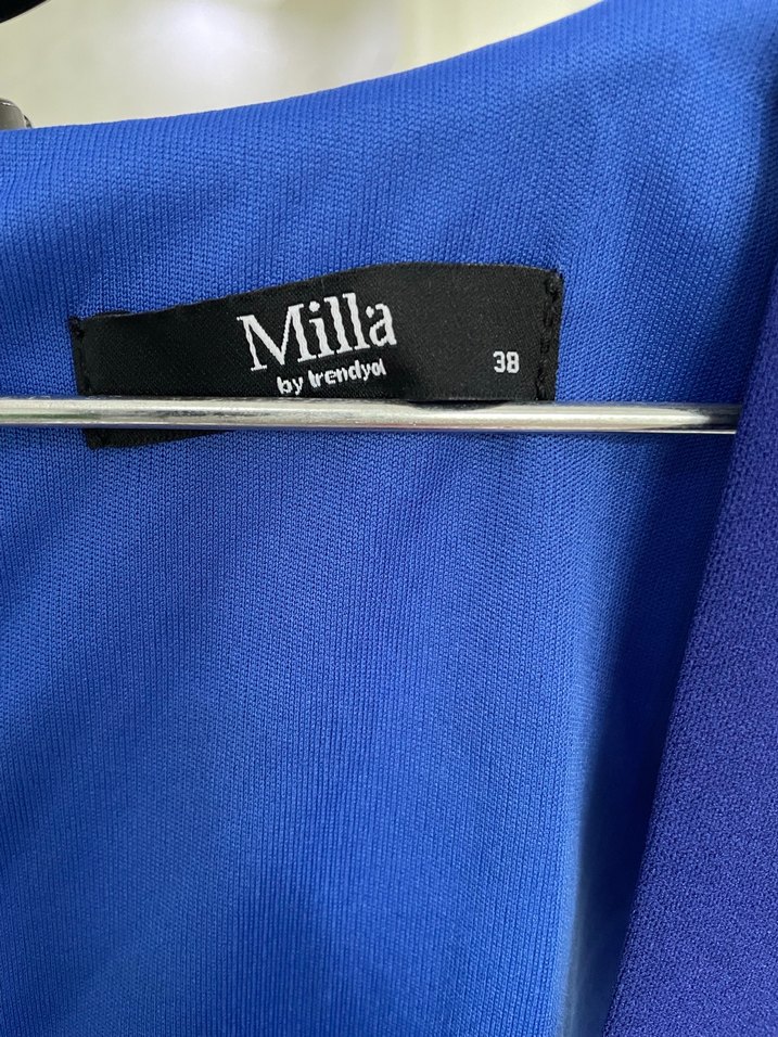 Koyu Mavi V Yaka Drapeli Elbise - Görsel 2