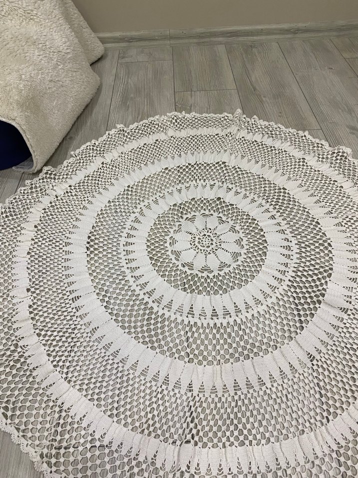 Bohem Tarzda El Örgüsü Yuvarlak Dantel Örtü - Görsel 3