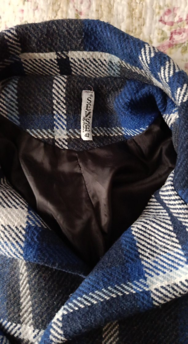 Düğmeli Mavi Gri Kadın Midi Kaban - Görsel 4