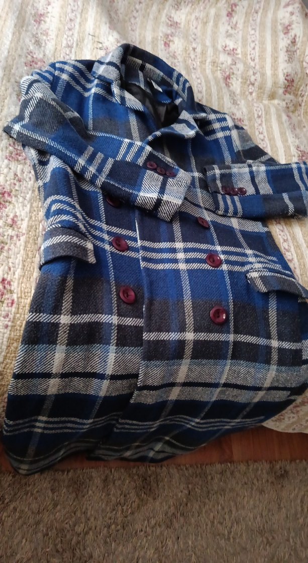 Düğmeli Mavi Gri Kadın Midi Kaban - Görsel 2