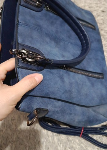 Mavi Süet Fermuarlı Kadın Çanta - Görsel 7