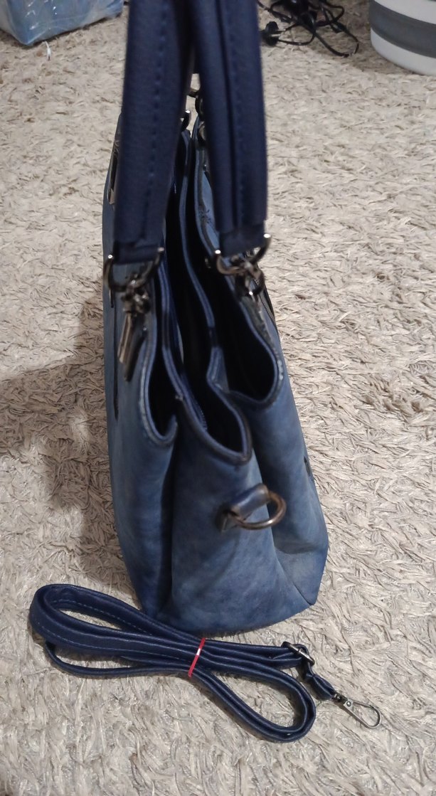 Mavi Süet Fermuarlı Kadın Çanta - Görsel 3