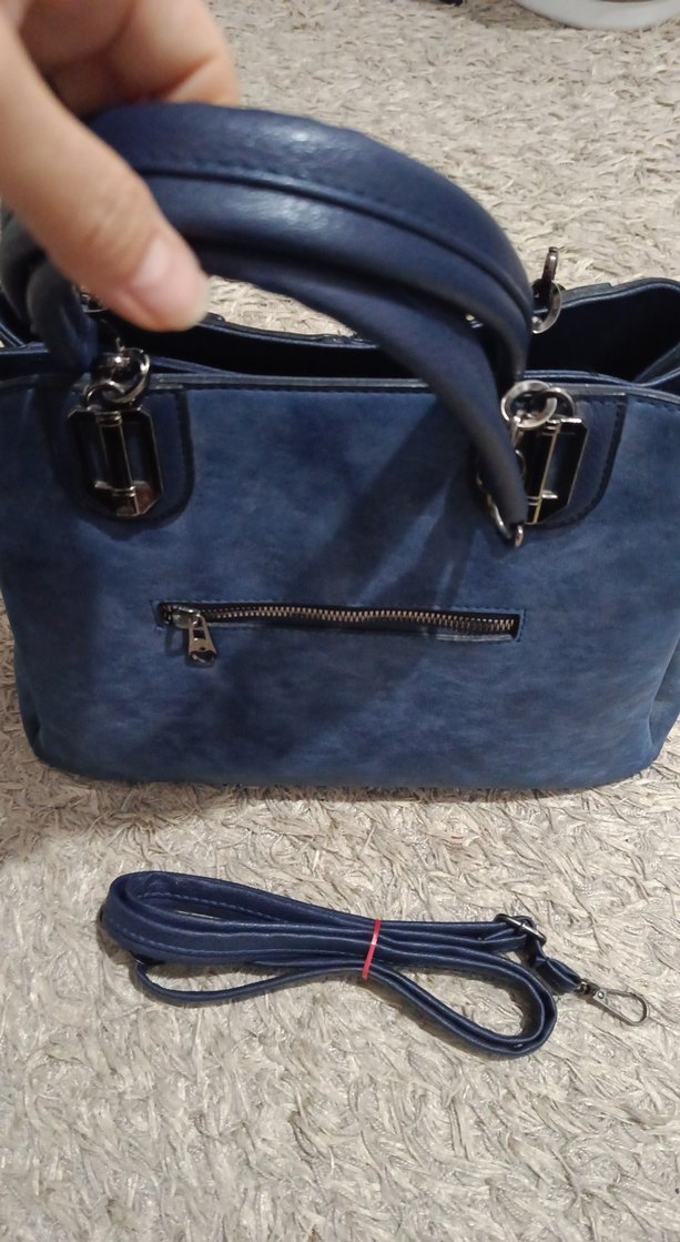 Mavi Süet Fermuarlı Kadın Çanta - Görsel 2