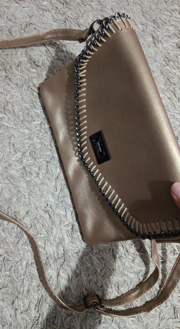 Bej Zincir Detaylı Deri Kadın Çanta - Görsel 5