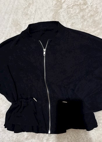 Siyah Fermuarlı Kadın Mini Ceket - Görsel 2