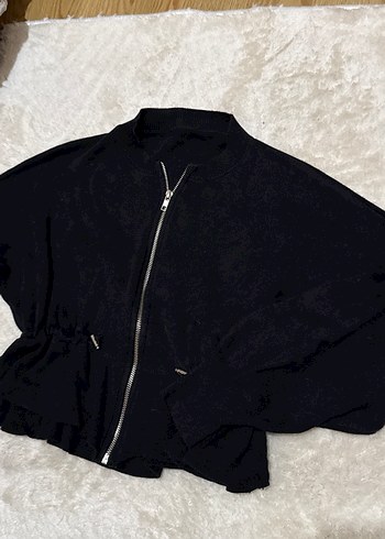 Siyah Fermuarlı Kadın Mini Ceket - Görsel 3