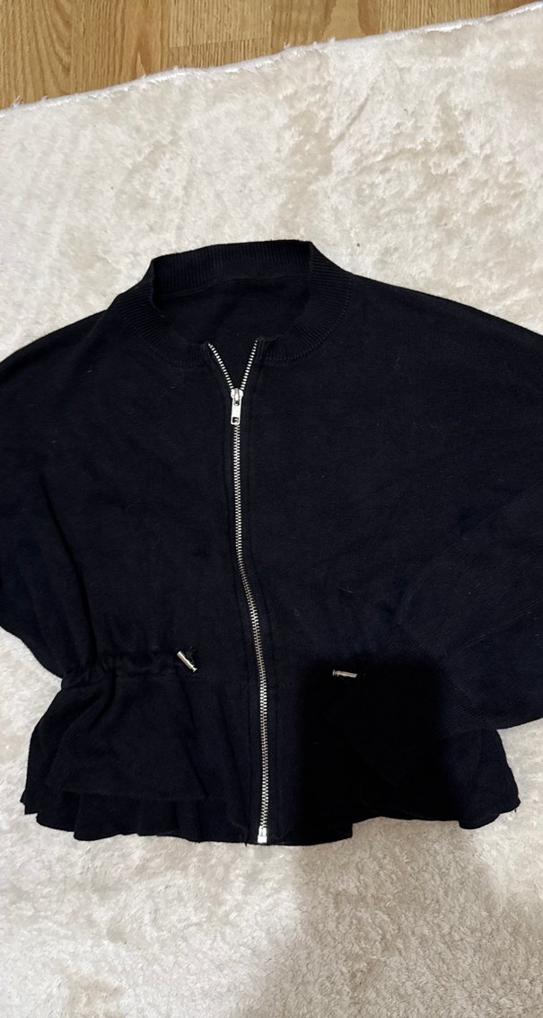 Siyah Fermuarlı Kadın Mini Ceket - Görsel 2